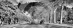 Rotorua, New Zealand - August 31, 2018: Driving along Fenton Street on a beautiful sunny day