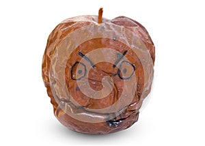 Rotten apple with a face, expression of emotions.