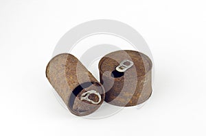 Rotten cans on white background