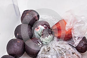 Rotten and moldy fruits and vegetable found in refrigerator drawer