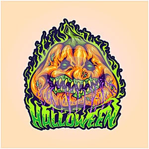 Rotten pumpkin horrifying fruit halloween treat illustrations