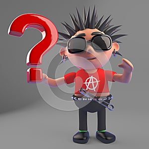 Rotten punk rocker has so many questions, 3d illustration