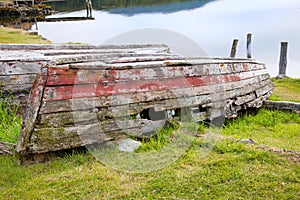 Rotten wooden row boat