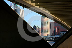 Rotterdam city masked view through the bridge
