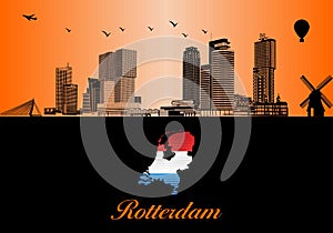 Rotterdam City Skyline Silhouette