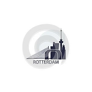 Rotterdam city skyline silhouette vector logo illustration