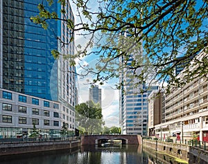 Rotterdam cityscape with canal and buildings