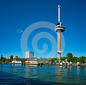 Rotterdam cityscape with Euromast and Nieuwe Maas river