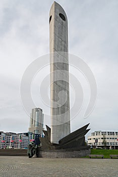 Rotterdam, Holland - September 26th 2023: 1940-1945 WWII War Monument in Rotterdam. De Boeg