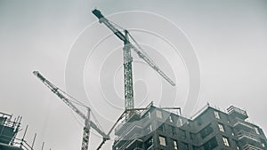 Rotterdam Netherlands. Skyscraper building time-lapse . Building site. Cranes moving.