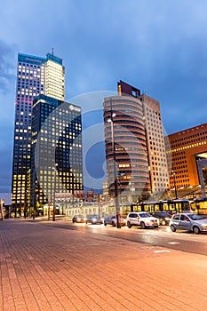 Rotterdam night skyline on a stormy evening