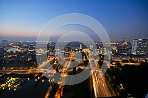 Rotterdam night view to city skyline