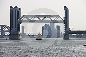 Rotterdam Port autorithy RPA11 patrol ship heading to the Botlek bridge