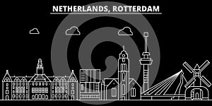 Rotterdam silhouette skyline. Netherlands - Rotterdam vector city, dutch linear architecture, buildings. Rotterdam