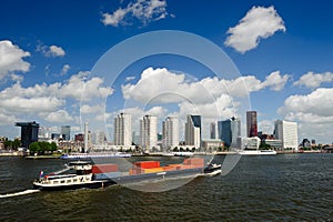 Rotterdam skyline and container ship