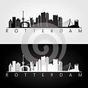 Rotterdam skyline and landmarks silhouette