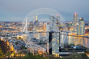 Rotterdam Skyline at night in Netherlands photo