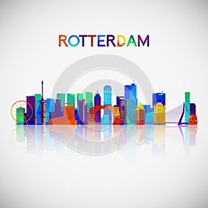 Rotterdam skyline silhouette in colorful geometric style.