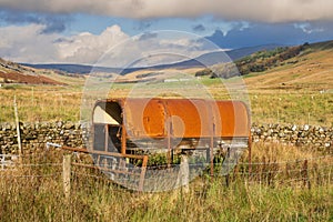 Rotting trailer in kingsdale, in the Yorkshire Dales