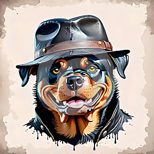 Rottweiler dog mob boss labor union leader painting