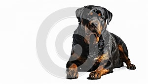 Rottweiler dog sad mood on isolated white background