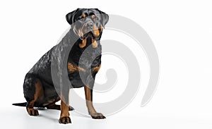 Rottweiler dog sad mood on isolated white background