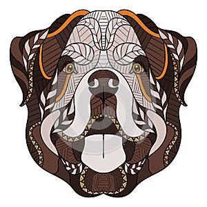 Rottweiler dog zentangle, doodle stylized head, hand drawn,