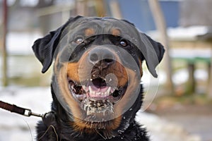 rottweiler with a goofy smile and drool