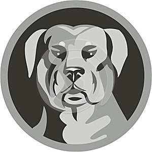 Rottweiler Guard Dog Head Circle Black and White