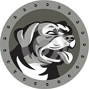 Rottweiler Guard Dog Head Metallic Circle Retro photo