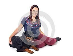 rottweiler and woman