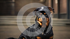 Rottweiler working as a security officer or cop. Generated with AI