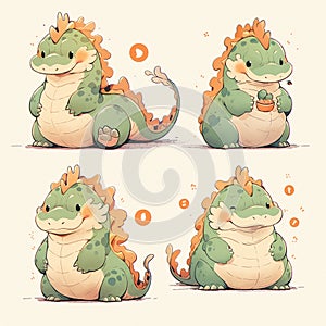 Rotund Chinese dragon super cute,all kinds of expressions,happy,sad,angry,expectant laughter,disappointed,cute eyes,white