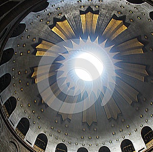 Rotunda above Edicule in The Church of the Holy Sepulchre, Christ`s tomb, in the Old City of Jerusalem, Israel