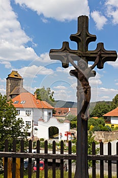 Rotunda and castle from 1200, Tynec nad Sazavou town, Central Bohemian region, Czech republic