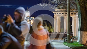 Rotunda on the embankment of Volga River night timelapse, Yaroslavl, Russia