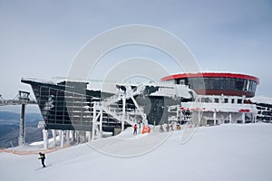 Rotunda Restaurant at 2004 m in Jasna Ski Resort, Slovakia on a freezing day