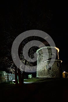 Rotunda in the town of Skalica in Slovakia, in Romanesque style at night under artificial lighting