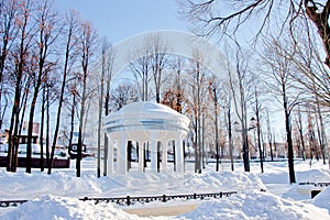 Rotunda in a winter park, city Perm
