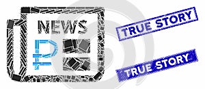 Rouble Financial News Mosaic and Grunge Rectangle True Story Watermarks