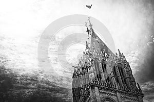 Rouen Cathedral in black and white photo