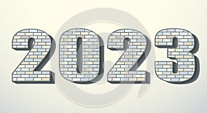 Vector font build out of red bricks. New Year numerals isolated on white background