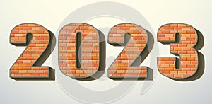 Vector font build out of red bricks. New Year numerals isolated on white background