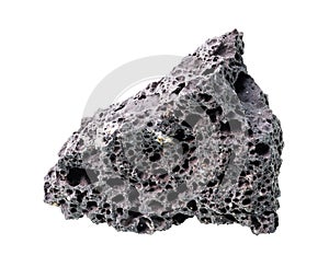 Rough black pumice rock cutout on white