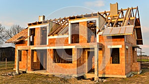 Rough brick building house under construction