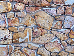 Rough brick wall of earth and stone colored natural blocks