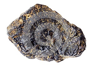 rough cassiterite (ore of tin) stone on white photo