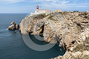 Rough coast on lighthouse of Sagres, Portugal
