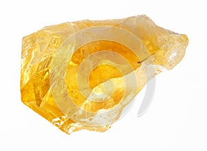 rough crystal of Citrine (yellow quartz) on white