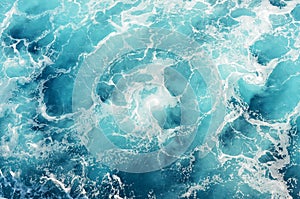 Rough deep turquoise and blue sea with white foam bubbles texture background